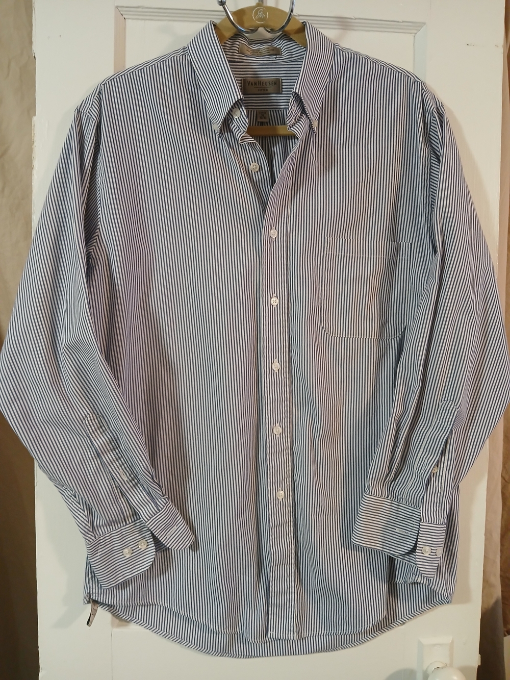 Van Heusen Men's Navy and White Stripe Dress Shirt [133]